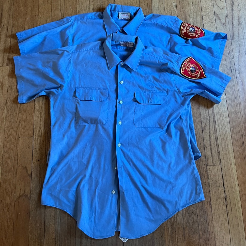 Two Vintage Clifton Safety Officer Shirts on Conquerer 1980s LARGE